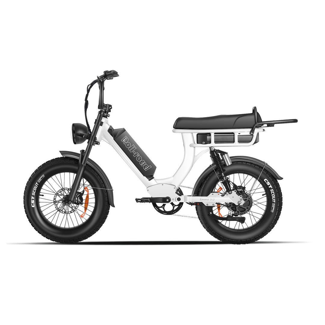 Emma 3.0 Electric Bike Long Range Dual-Battery 2-person Seat white color - au.roll-road.com