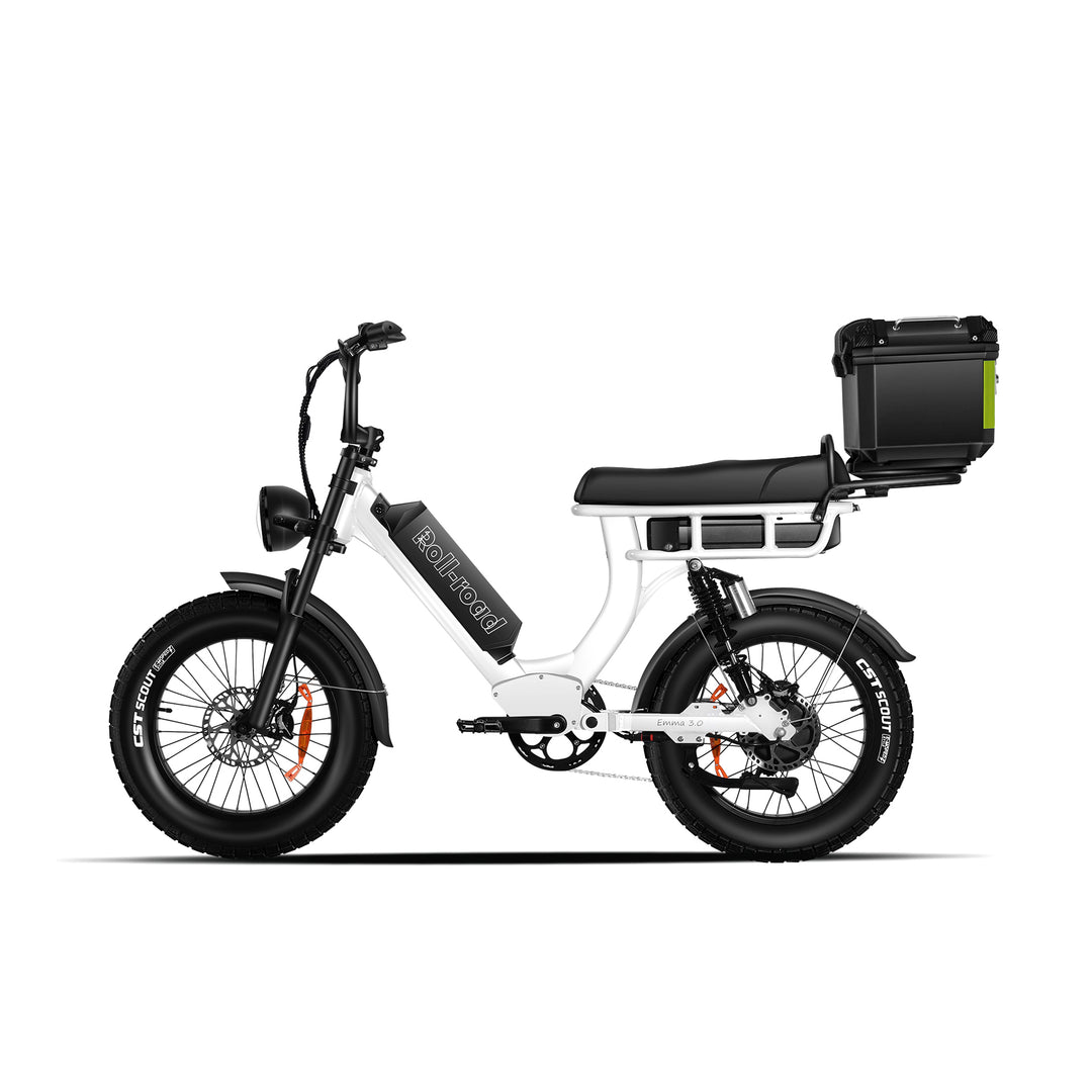 Emma 3.0 Electric Bike Long Range Dual-Battery 2-person Seat cargo trunk white color - au.roll-road.com