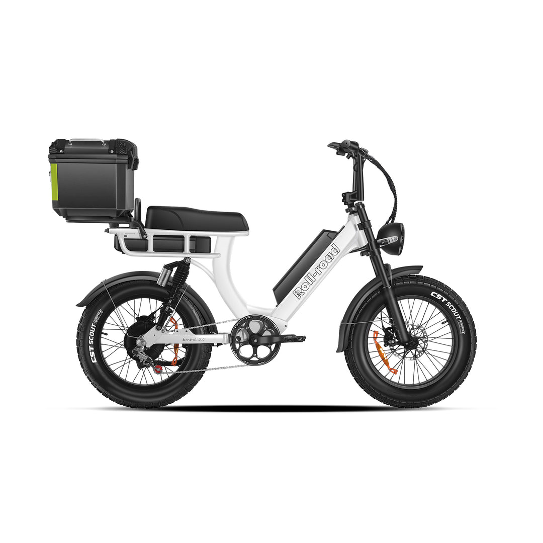 Emma 3.0 Electric Bike Long Range Dual-Battery cargo trunk white color - au.roll-road.com