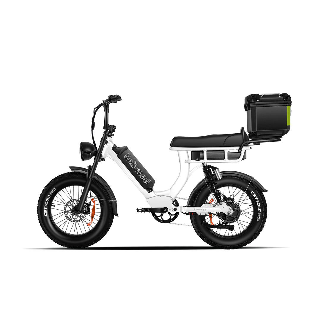 Emma 3.0 Electric Bike Long Range 2-person Seat cargo trunk white color - au.roll-road.com